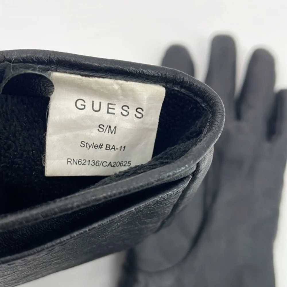 UEC Guess black leather gloves size small rhinestone detail